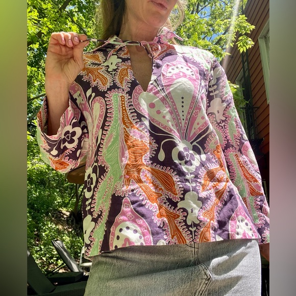 Zara PRINTED LINEN BLOUSE Women's Size S - Picture 12 of 12